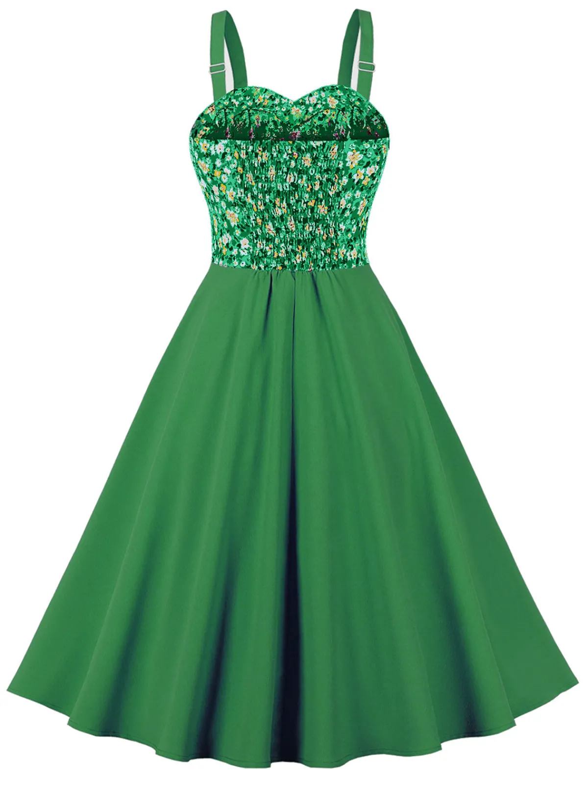 Fashion Retro Stage 1950s Floral Patchwork Strap Swing Dress