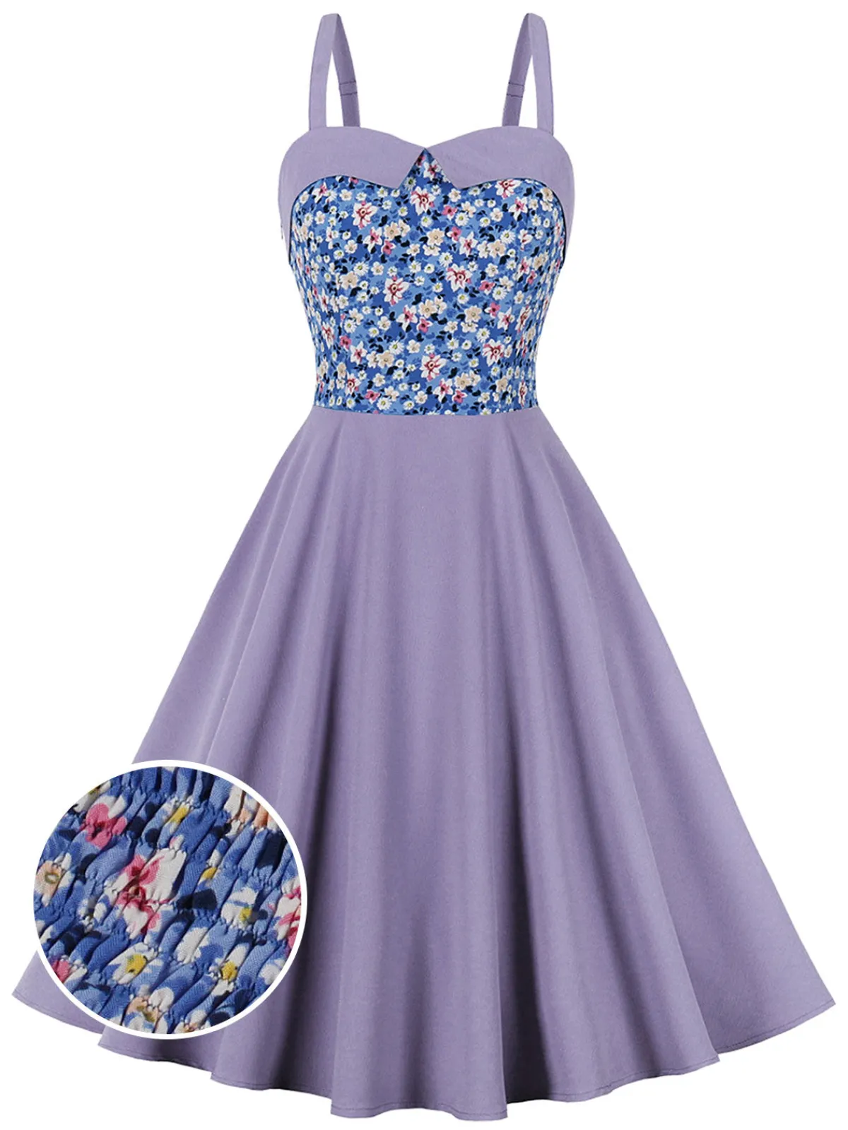Fashion Retro Stage 1950s Floral Patchwork Strap Swing Dress