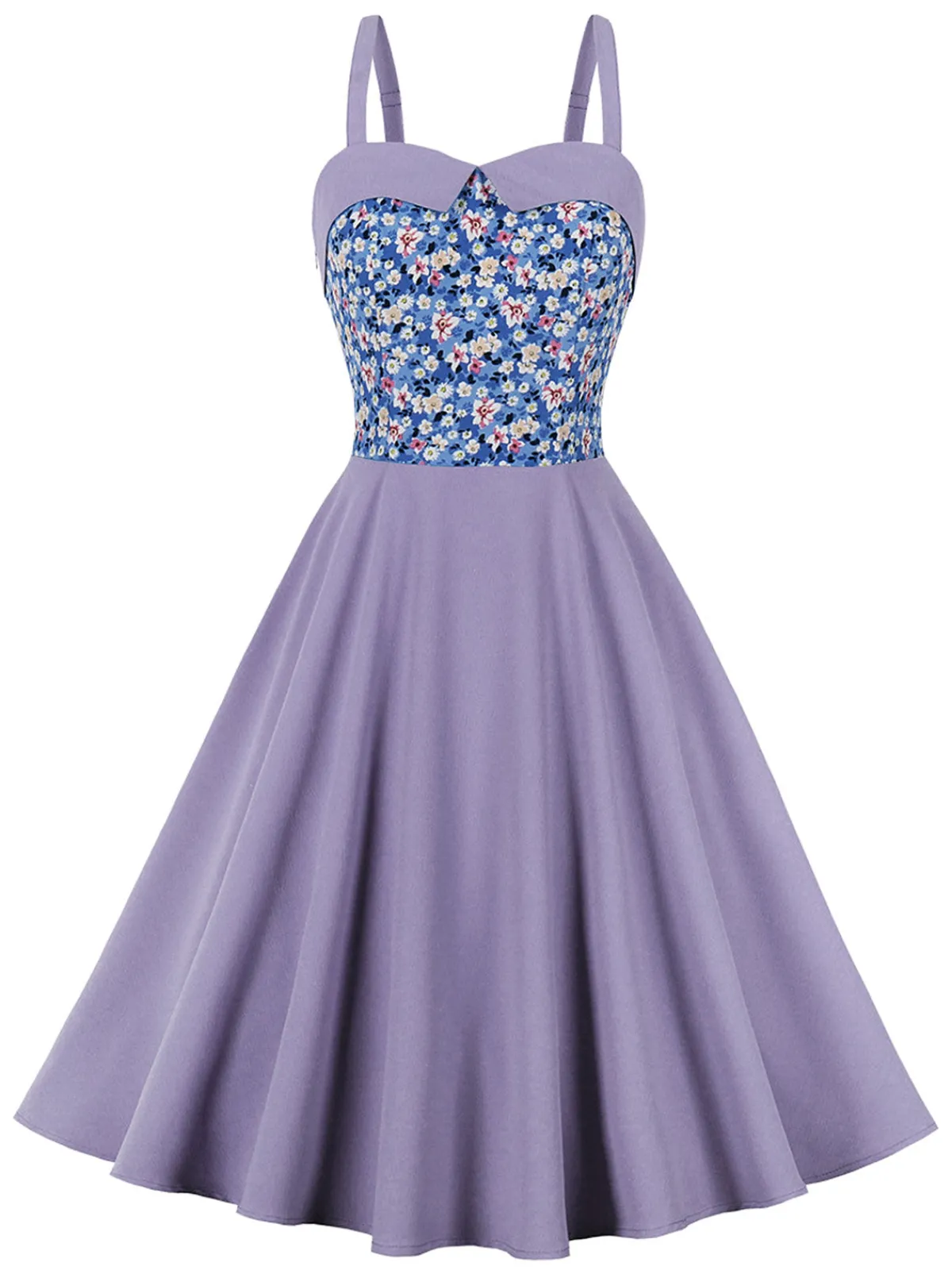 Fashion Retro Stage 1950s Floral Patchwork Strap Swing Dress