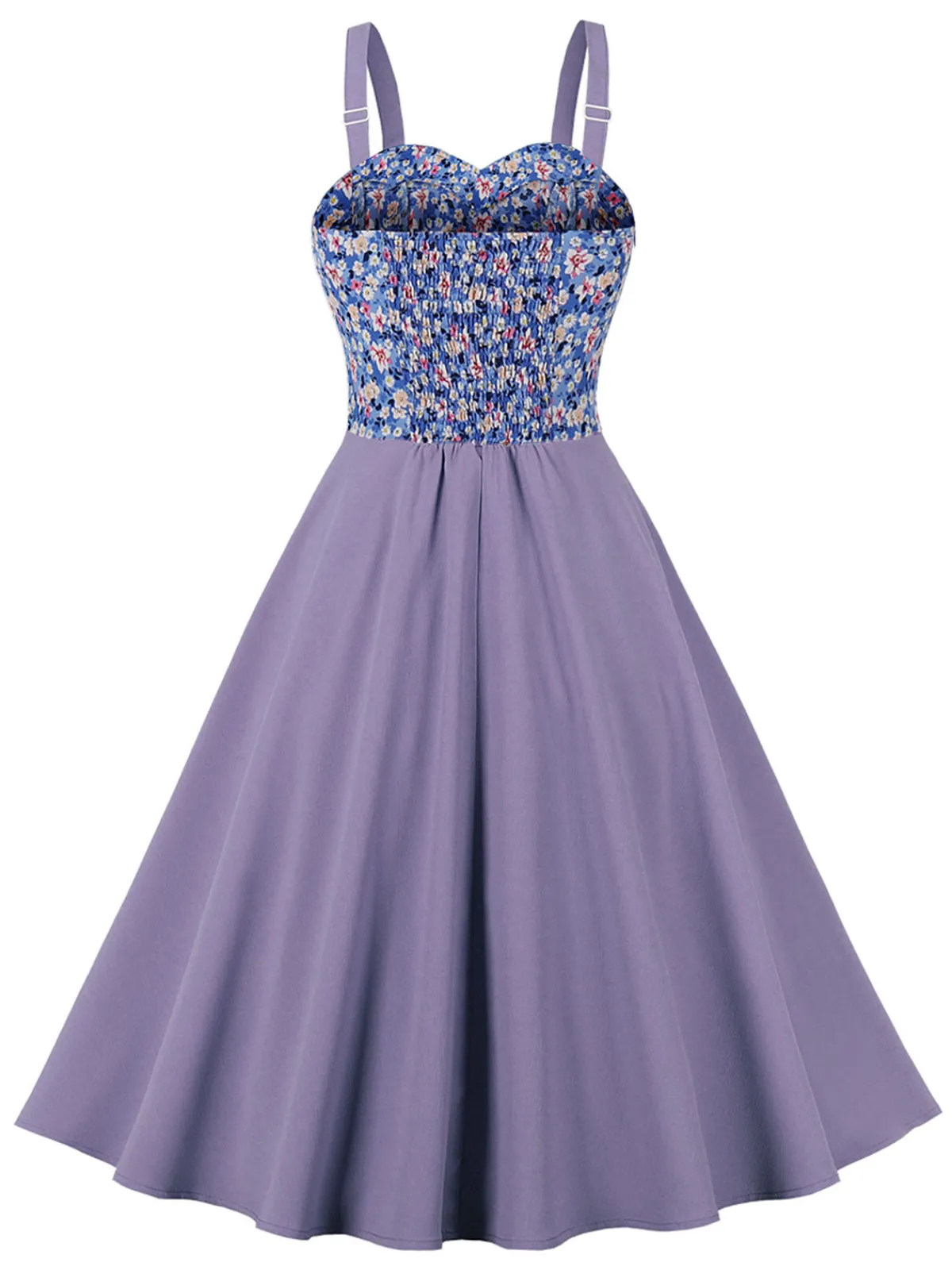 Fashion Retro Stage 1950s Floral Patchwork Strap Swing Dress
