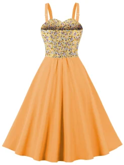 Fashion Retro Stage 1950s Floral Patchwork Strap Swing Dress