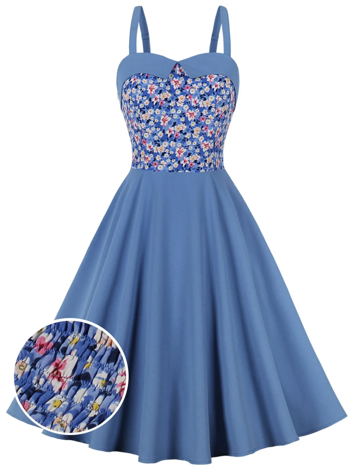 Fashion Retro Stage 1950s Floral Patchwork Strap Swing Dress