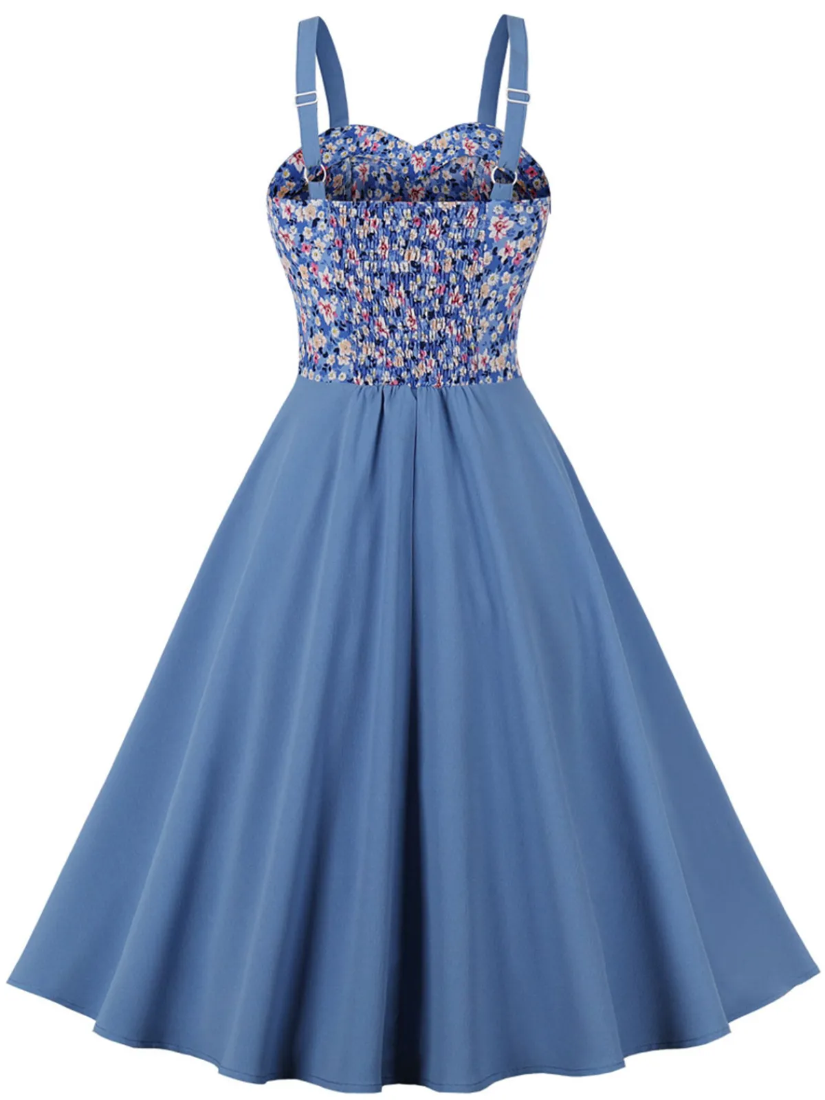 Fashion Retro Stage 1950s Floral Patchwork Strap Swing Dress