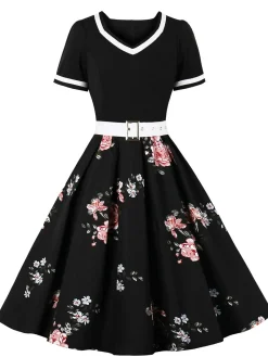 Hot Retro Stage 1950s Floral Patchwork Swing Dress