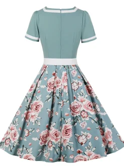 New Retro Stage 1950s Floral Patchwork Swing Dress