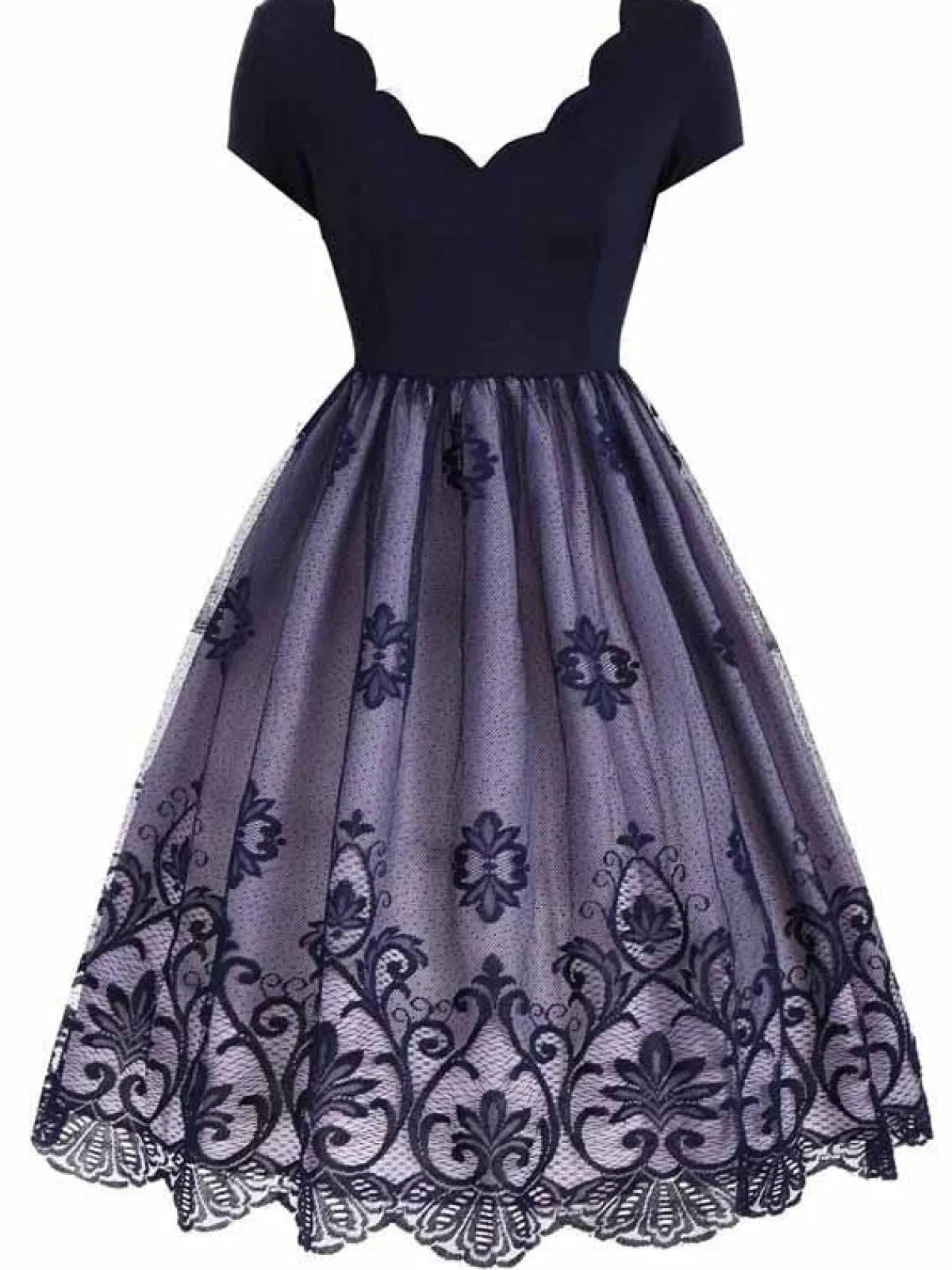 Best Retro Stage 1950s Floral Patchwork Swing Dress Blue