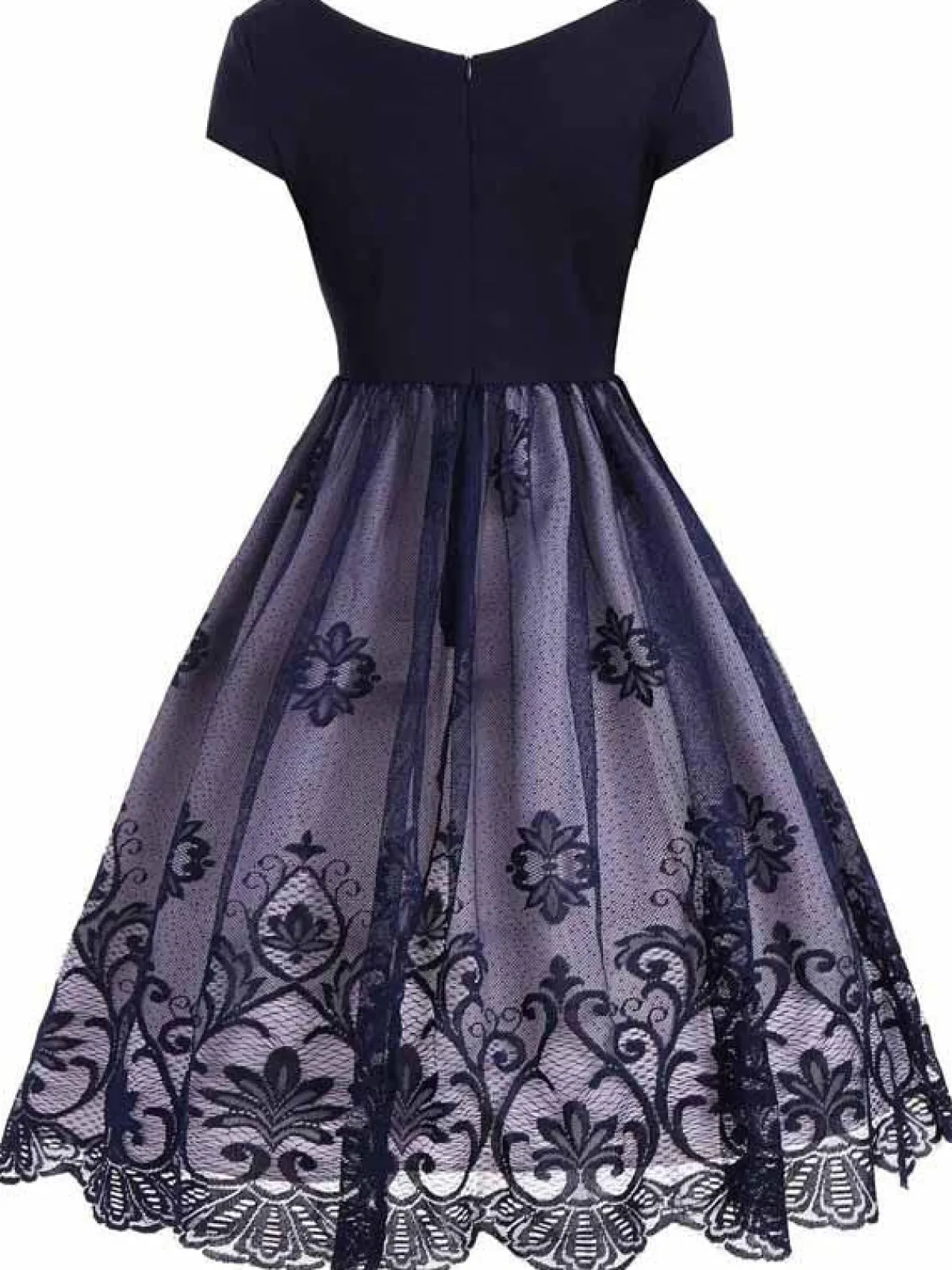 Best Retro Stage 1950s Floral Patchwork Swing Dress Blue