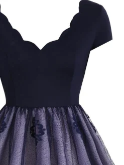 Best Retro Stage 1950s Floral Patchwork Swing Dress Blue