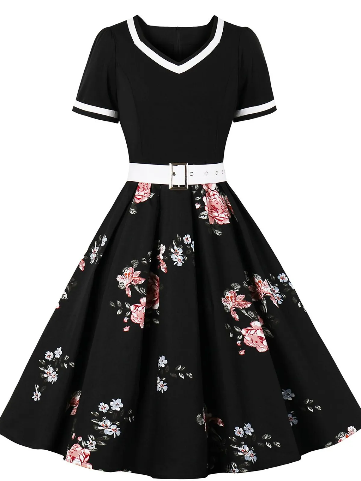 Hot Retro Stage 1950s Floral Patchwork Swing Dress