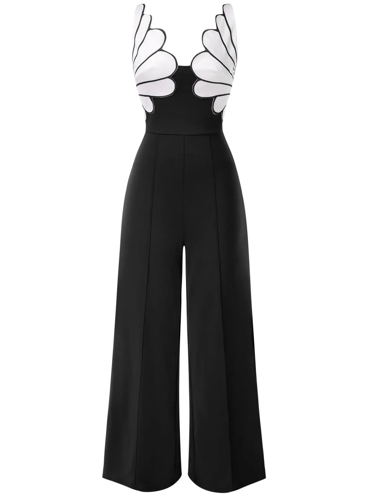 Hot Retro Stage 1930s Floral Patchwork V-Neck Straps Jumpsuit