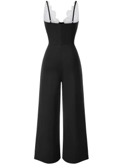 Hot Retro Stage 1930s Floral Patchwork V-Neck Straps Jumpsuit
