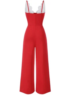 Hot Retro Stage 1930s Floral Patchwork V-Neck Straps Jumpsuit