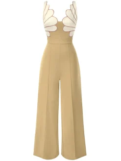 Hot Retro Stage 1930s Floral Patchwork V-Neck Straps Jumpsuit