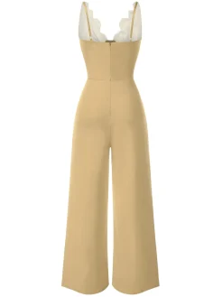 Hot Retro Stage 1930s Floral Patchwork V-Neck Straps Jumpsuit