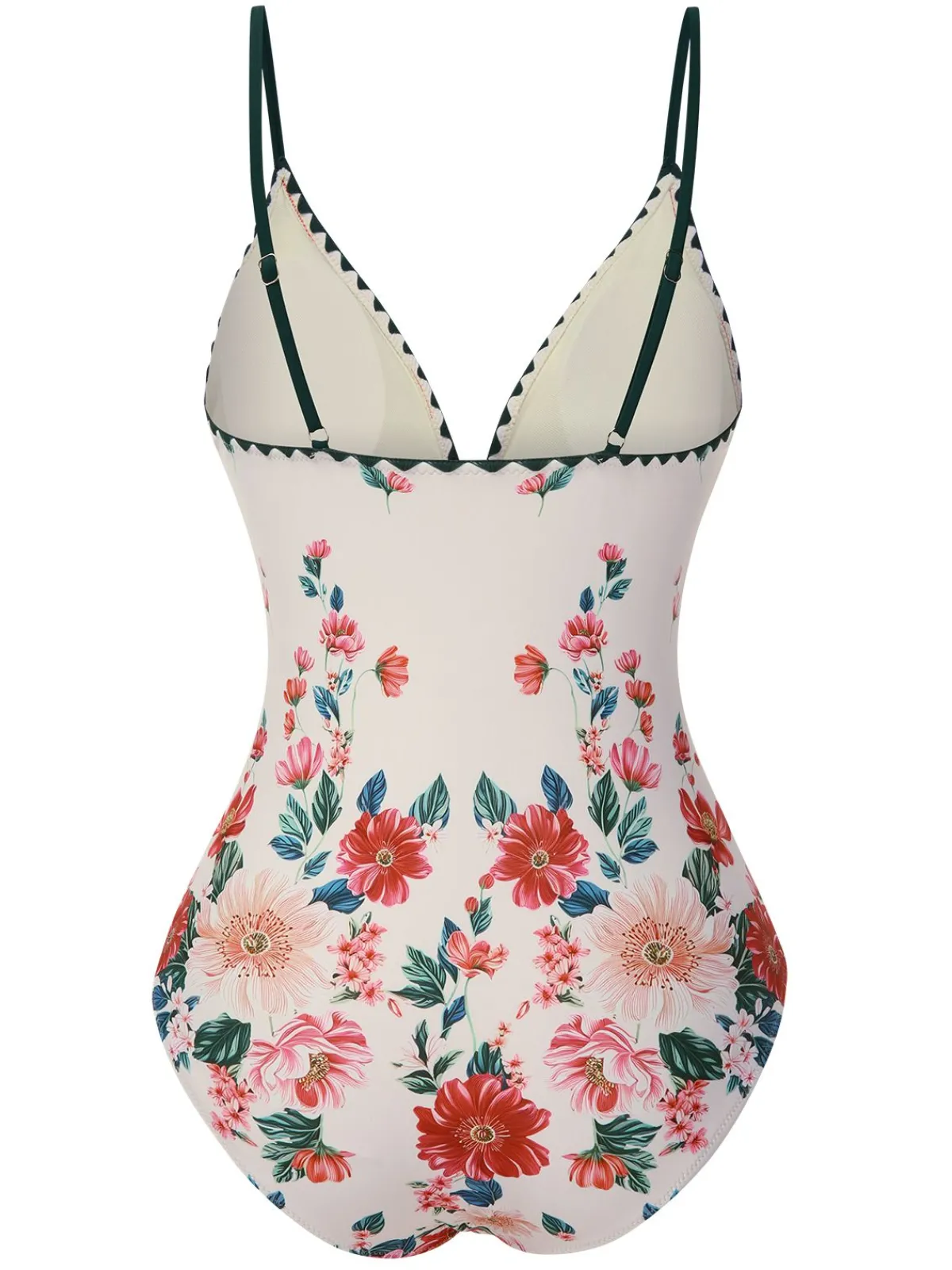 Fashion Retro Stage 1950s Floral Print Spaghetti Strap One-Piece Swimsuit