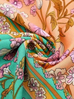 Sale Retro Stage 1970s Floral Printed Flounce Sleeves Bohemian Dress