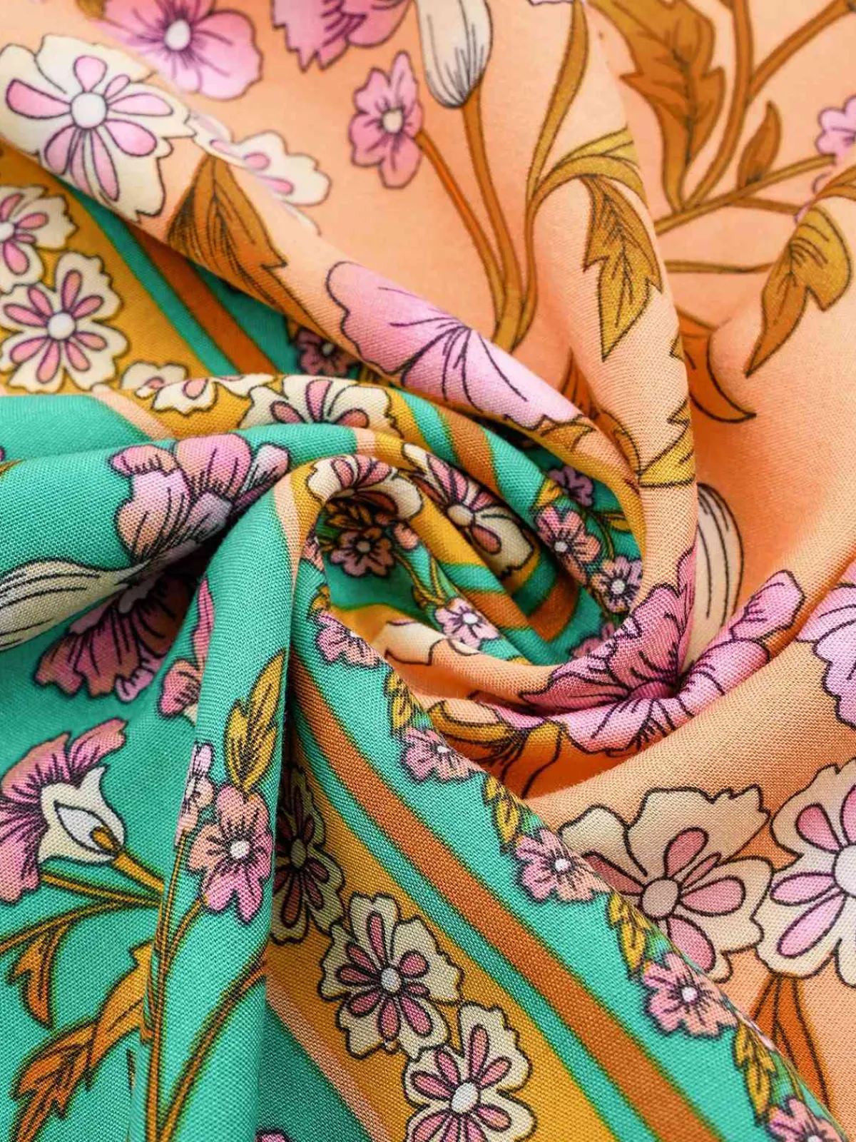 Sale Retro Stage 1970s Floral Printed Flounce Sleeves Bohemian Dress