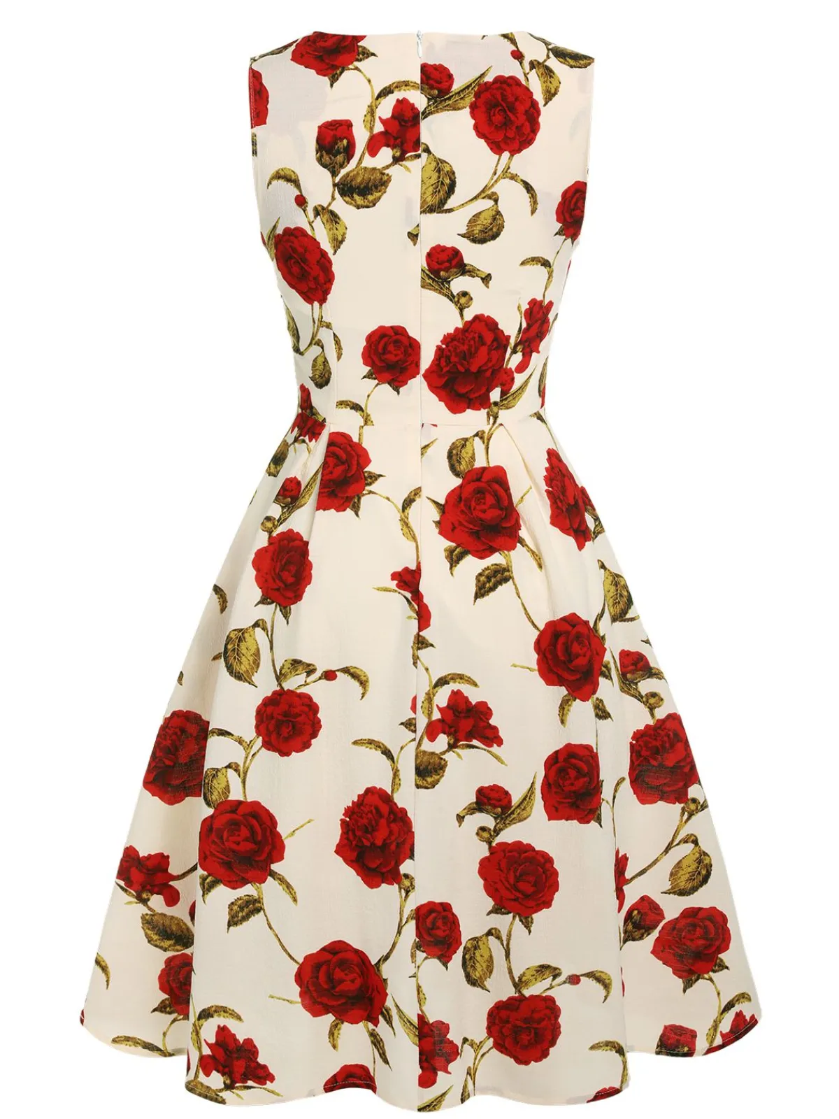 Sale Retro Stage 1950s Floral Sleeveless Heart Collar Dress Red