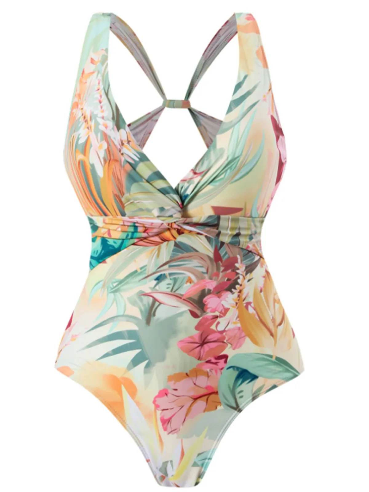 Hot Retro Stage 1940s V-Neck Tie-Waist Swimsuit Floral