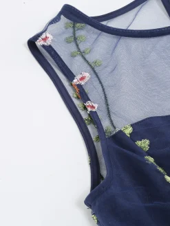 Online Retro Stage 1950s Flower Gauze Sleeveless Swing Dress