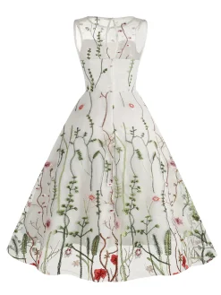 Online Retro Stage 1950s Flower Gauze Sleeveless Swing Dress