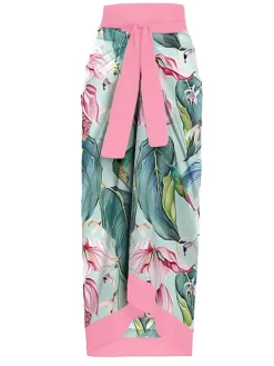 Best Retro Stage 1950s Flowers Lace up Wrap Cover-up