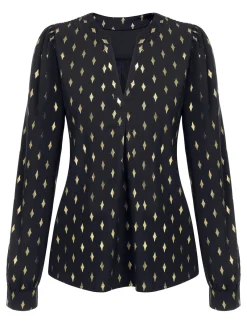 Hot Retro Stage 1940s Foil Stamping Stars V-Neck Blouse