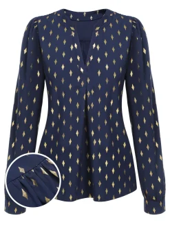 Hot Retro Stage 1940s Foil Stamping Stars V-Neck Blouse