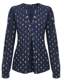 Hot Retro Stage 1940s Foil Stamping Stars V-Neck Blouse