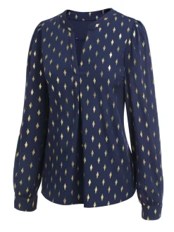 Hot Retro Stage 1940s Foil Stamping Stars V-Neck Blouse