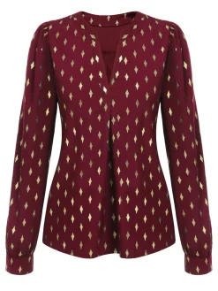 Hot Retro Stage 1940s Foil Stamping Stars V-Neck Blouse