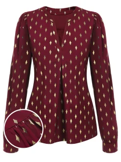 Hot Retro Stage 1940s Foil Stamping Stars V-Neck Blouse