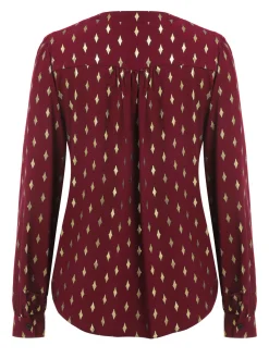 Hot Retro Stage 1940s Foil Stamping Stars V-Neck Blouse