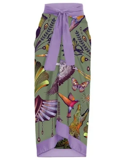 Hot Retro Stage 1950s Forest Animals Lace-up Swimsuit & Cover-up Purple