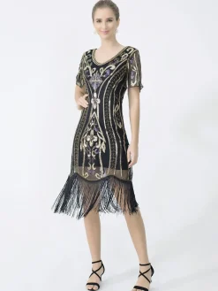 Sale Retro Stage 1920s Fringe Sequin Flapper Dress