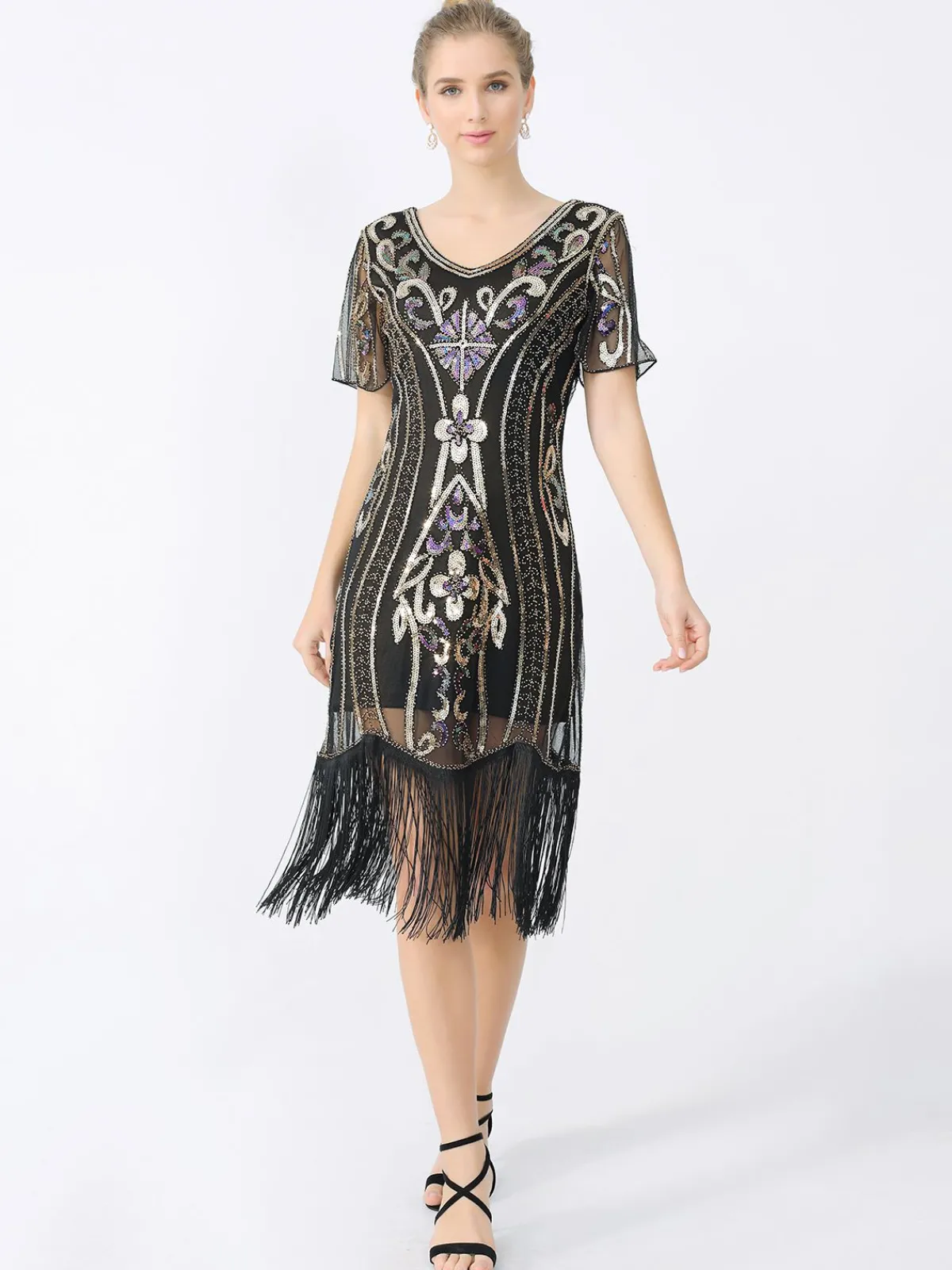 Sale Retro Stage 1920s Fringe Sequin Flapper Dress
