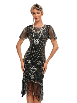 Sale Retro Stage 1920s Fringed 3D Beaded Dress