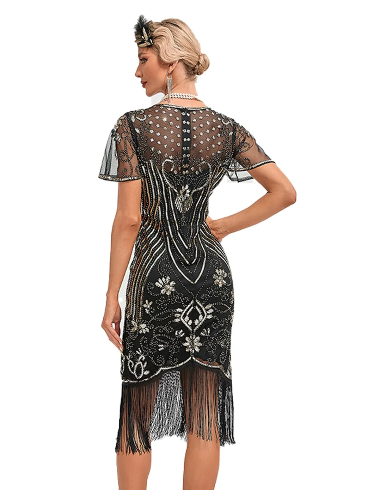 Sale Retro Stage 1920s Fringed 3D Beaded Dress