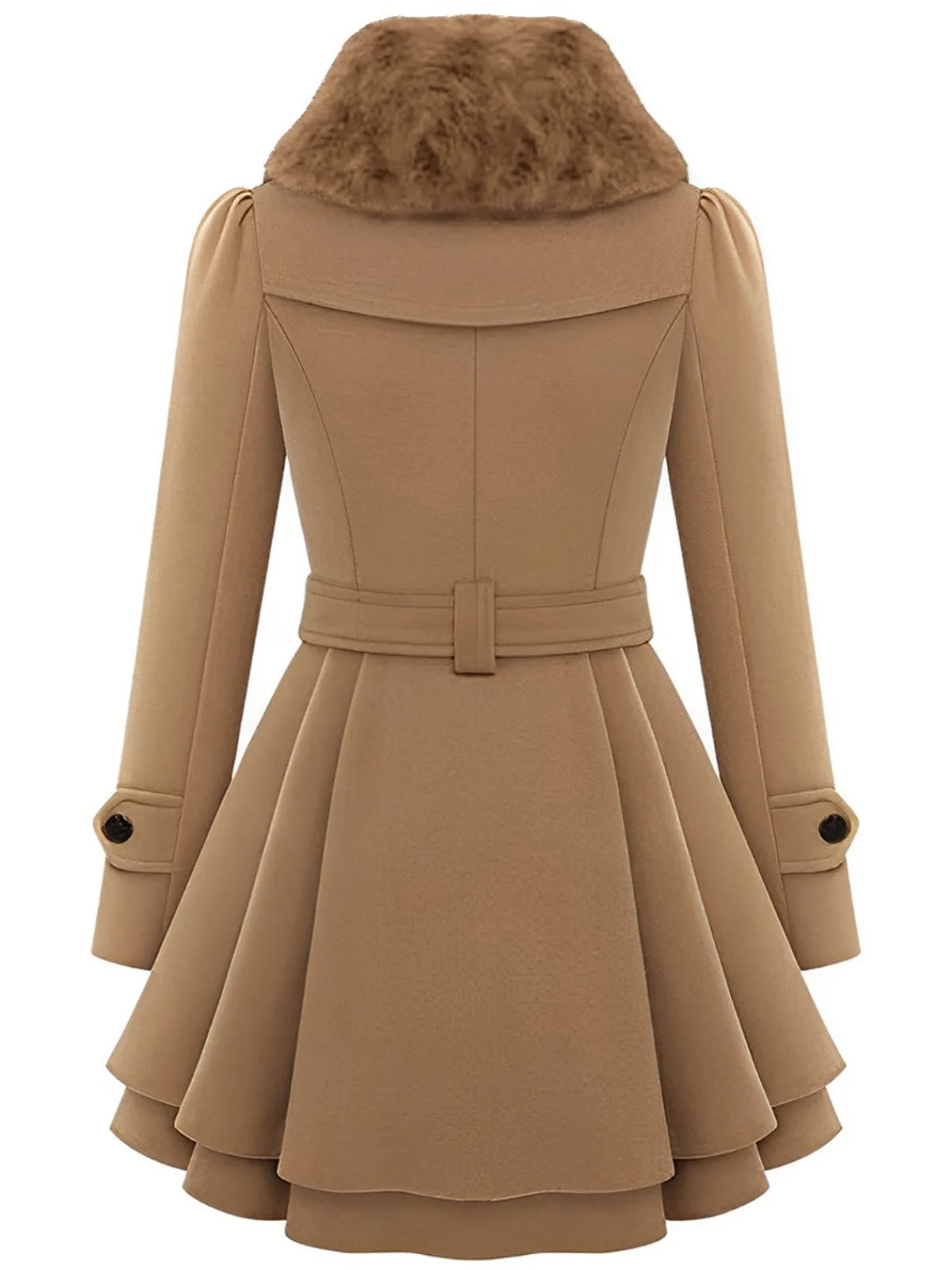 Online Retro Stage 1950s Fur Collar Waisted Winter Coat