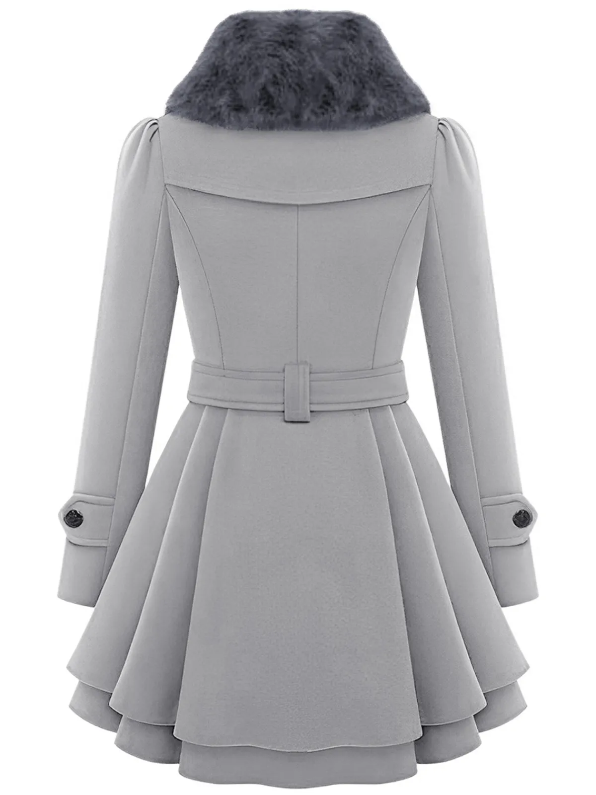 Online Retro Stage 1950s Fur Collar Waisted Winter Coat