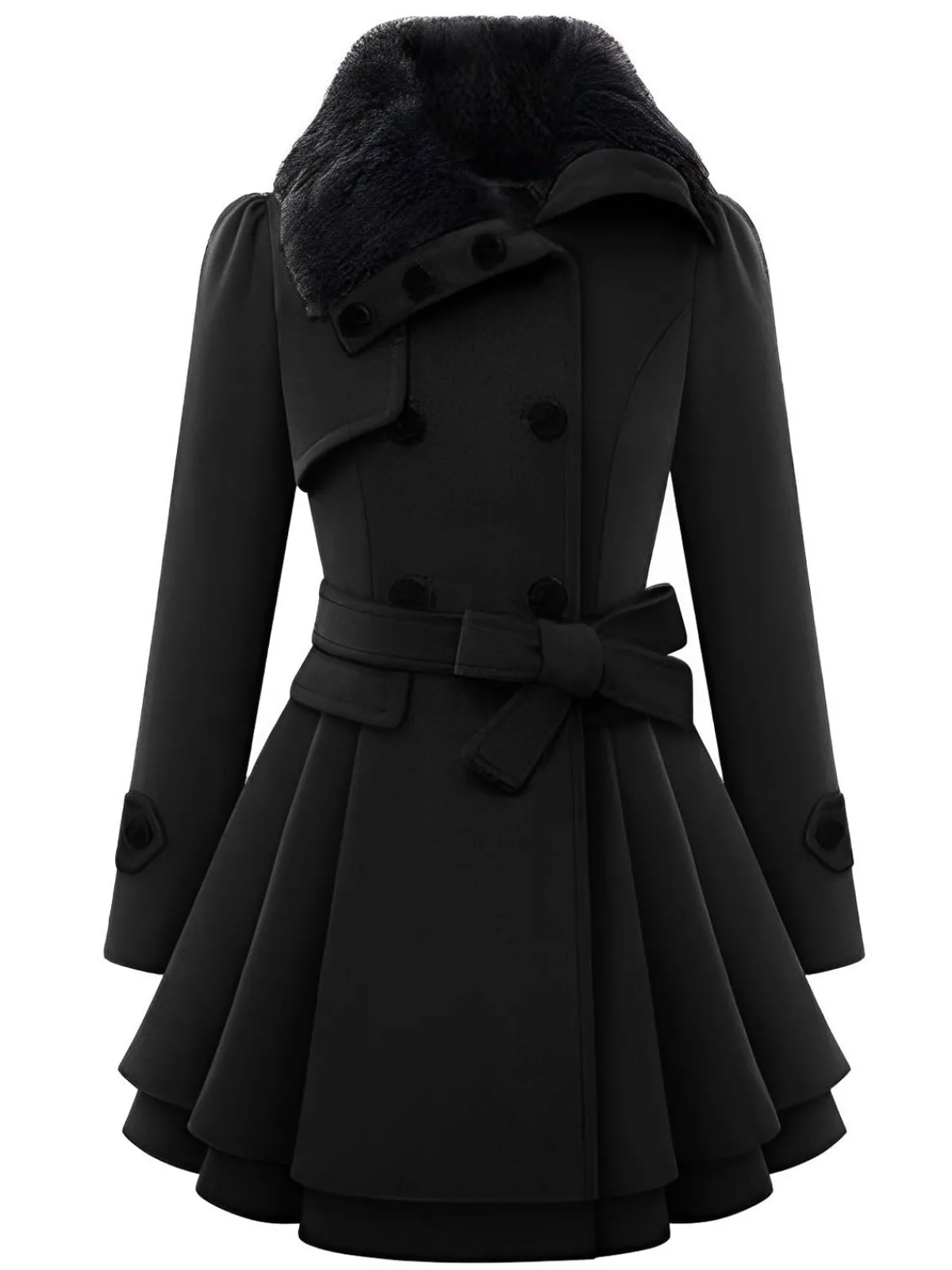 New Retro Stage 1950s Fur Collar Waisted Winter Coat