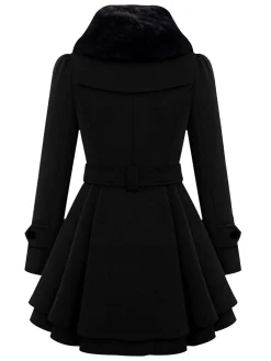 New Retro Stage 1950s Fur Collar Waisted Winter Coat