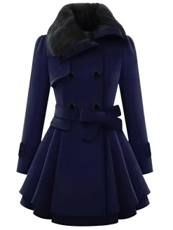 New Retro Stage 1950s Fur Collar Waisted Winter Coat