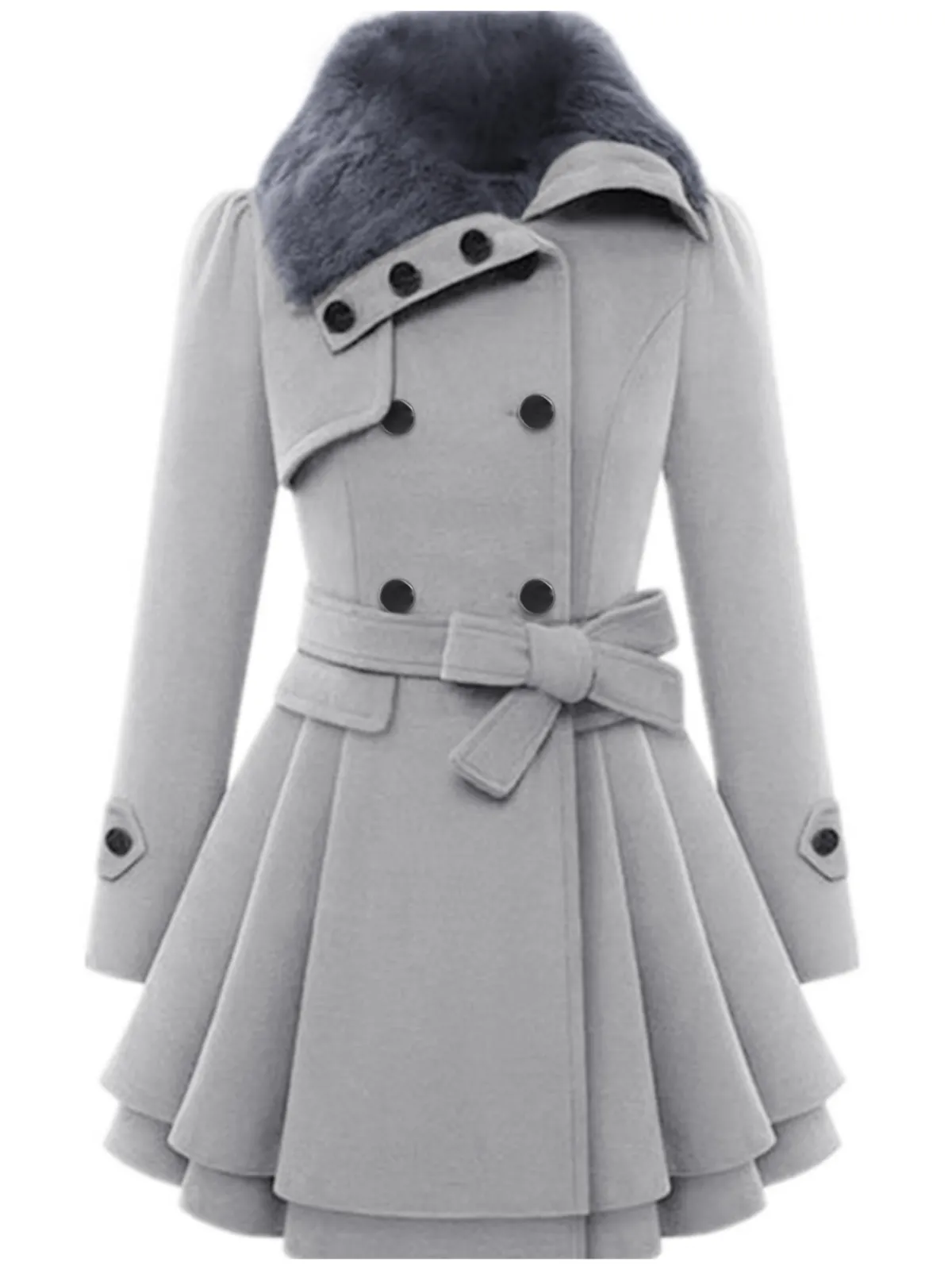 New Retro Stage 1950s Fur Collar Waisted Winter Coat