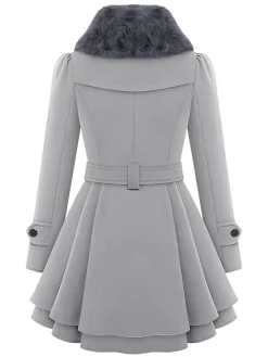 New Retro Stage 1950s Fur Collar Waisted Winter Coat