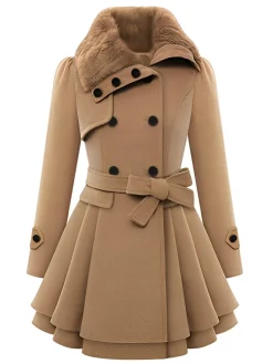 New Retro Stage 1950s Fur Collar Waisted Winter Coat