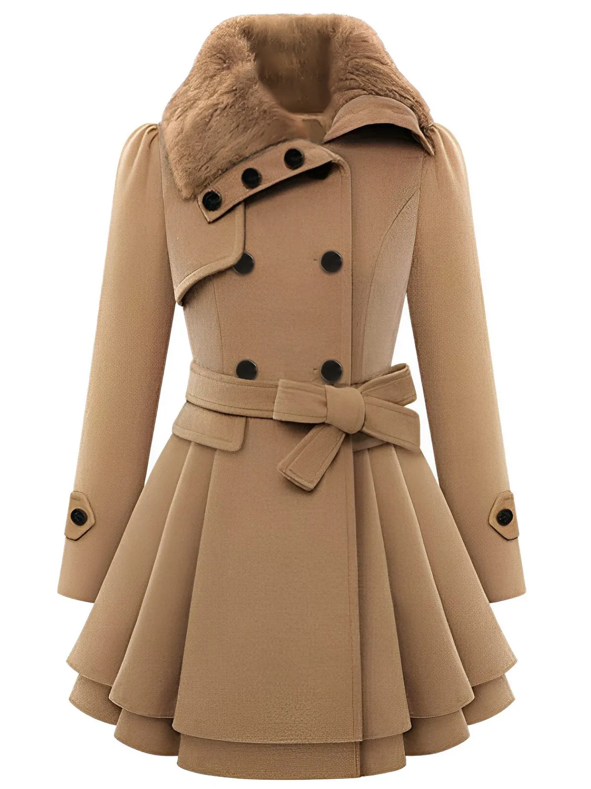 New Retro Stage 1950s Fur Collar Waisted Winter Coat