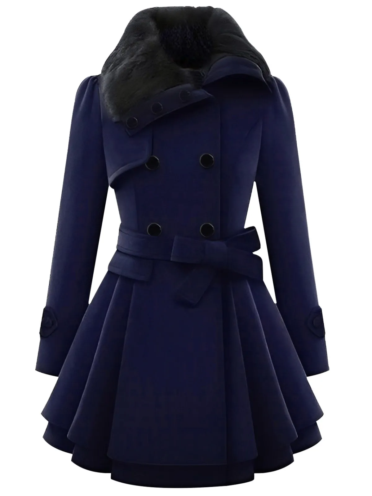 Online Retro Stage 1950s Fur Collar Waisted Winter Coat