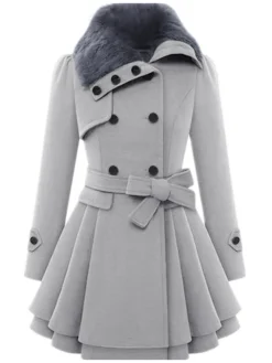 Online Retro Stage 1950s Fur Collar Waisted Winter Coat