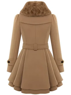 Fashion Retro Stage 1950s Fur Collar Waisted Winter Coat